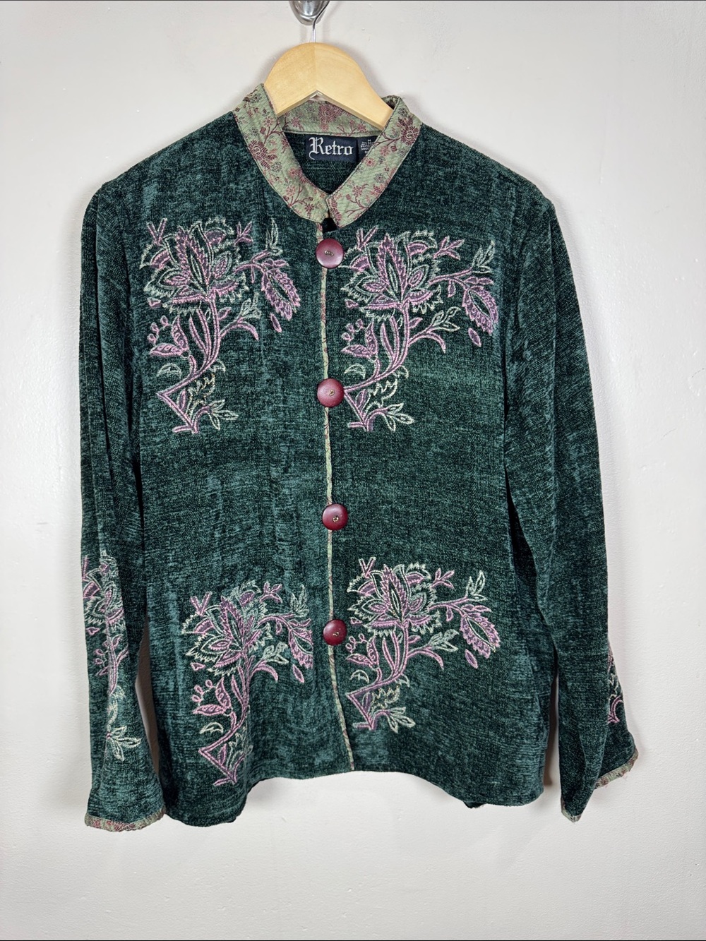 Vtg Womens Retro Jacket Tapestry Floral Boho Artsy 90s Friends Phoebe M Green